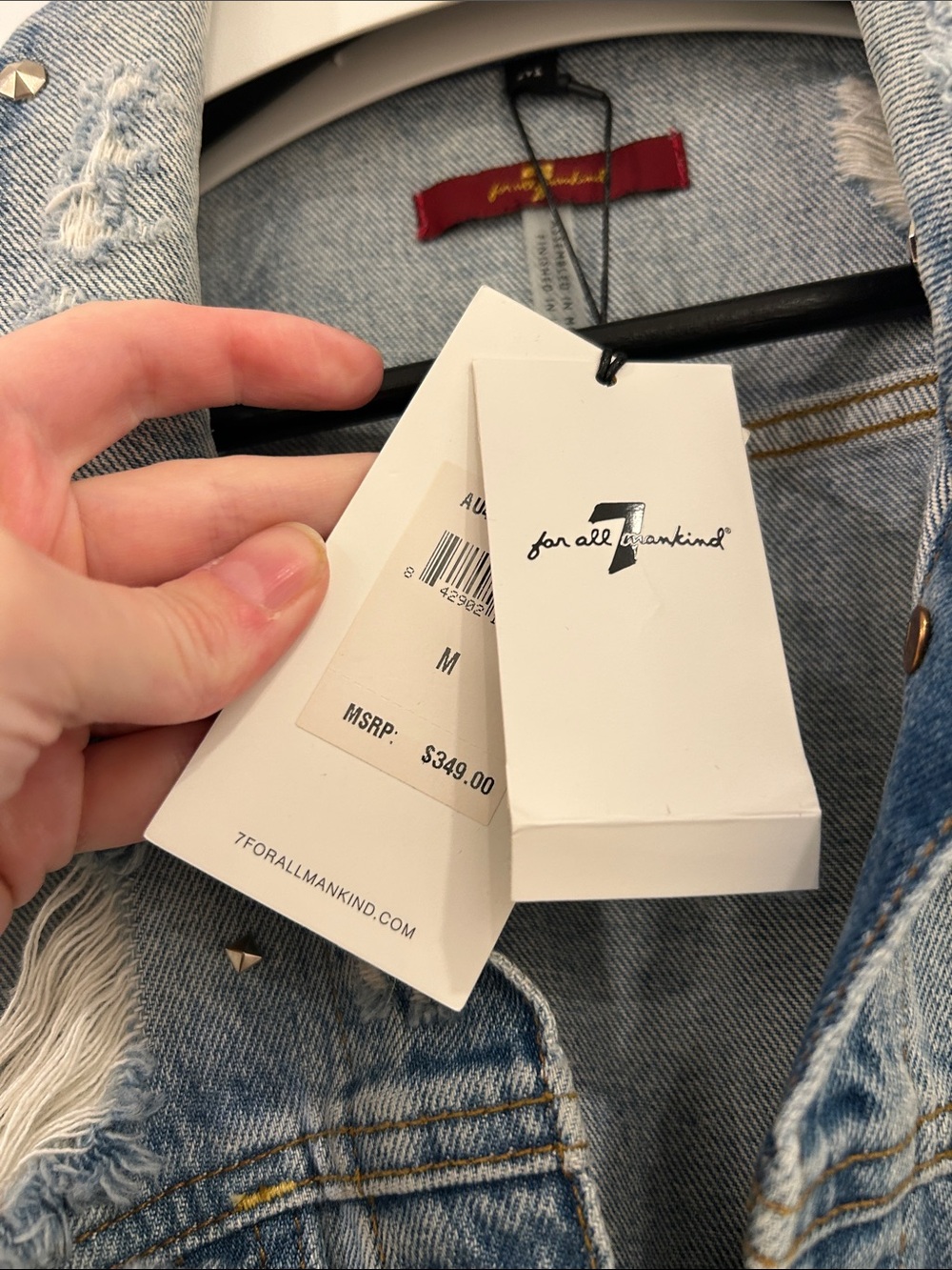 NWT! 7 For All Mankind Oversized Distressed Denim Jacket With All Over Studs! M! - Picture 9 of 16